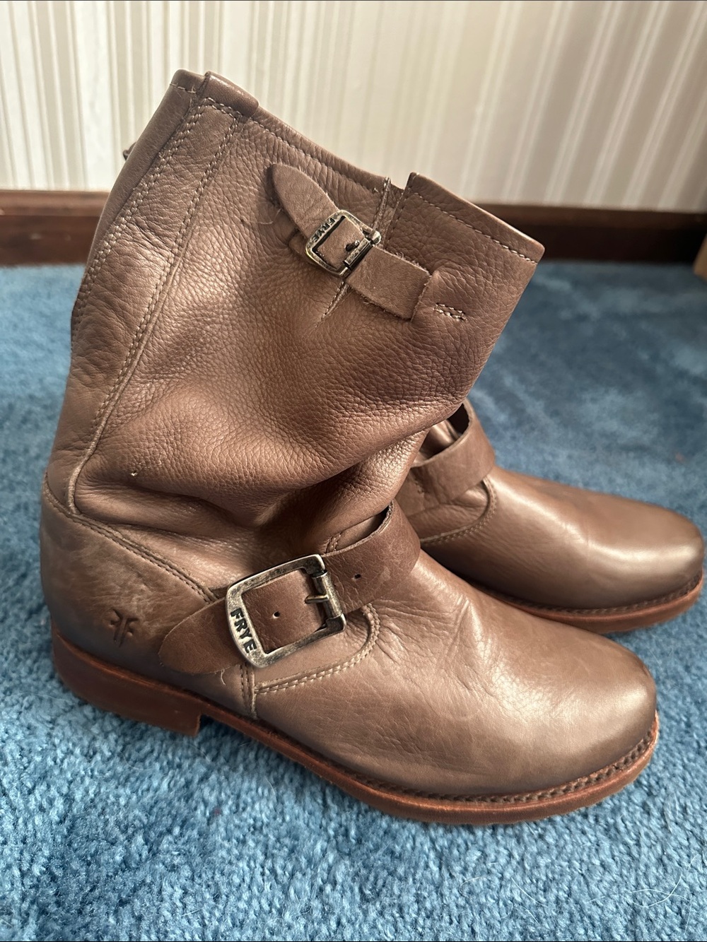 Frye Women's Taupe Brown Leather Harness Ankle Boots